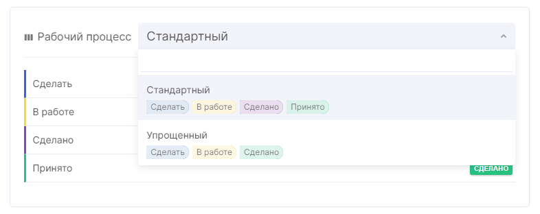 Рабочий процесс в проекте можно менять в пару кликов