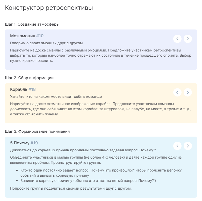 Собирайте сценарий ретроспективы с помощью карточек